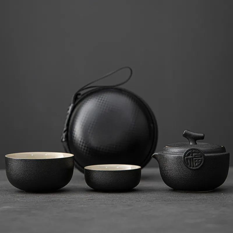 Ceramic Gongfu Travel Tea Set - DelveIn 2U - 14:200006154#Black;200007763:201336100